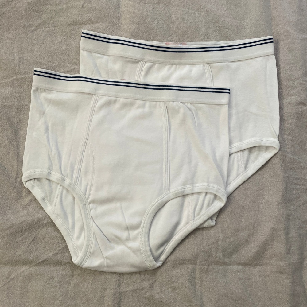 Vintage Tiger Briefs Mens 36-38 White 2 Pack Cotton Striped Waistband underwear